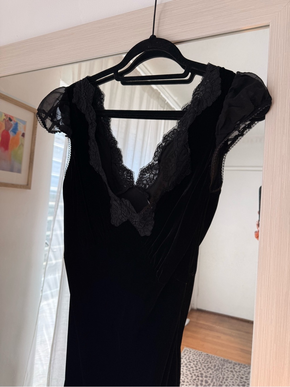 Vintage Betsey Johnson Milkmaid Black Velvet Lace-Trim Dress - Picture 4 of 7